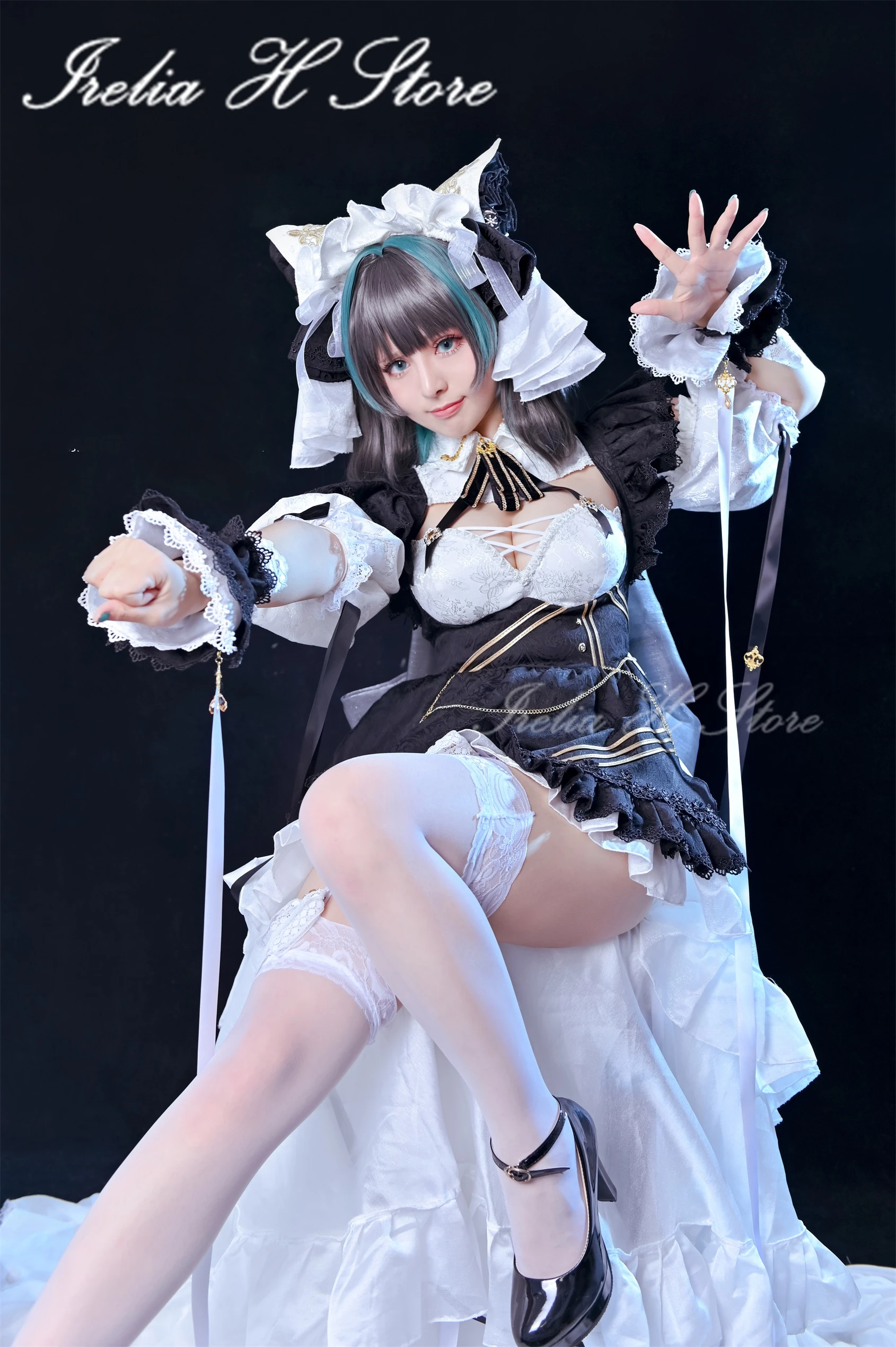 irelia H Store Custom made/size Cat Cheshire Azur Lane Cosplay Cheshire Cosplay Costume maid dress female Halloween Costumes