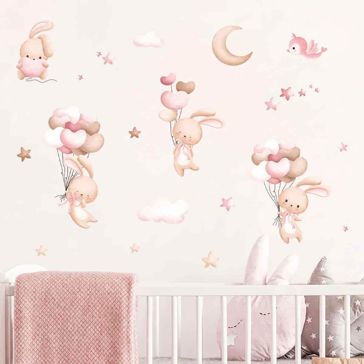 Pink Cartoon Bear Balloon Wall Stickers for Kids Room Decoration Baby Girls Baby Boys Room Wall Decals Kindergarten Nursery Room
