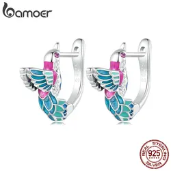 Bamoer 925 Sterling Silver smalto colorato Kingfisher orecchini a cerchio Bird Ear Buckles per le donne Trendy Fine Jewelry