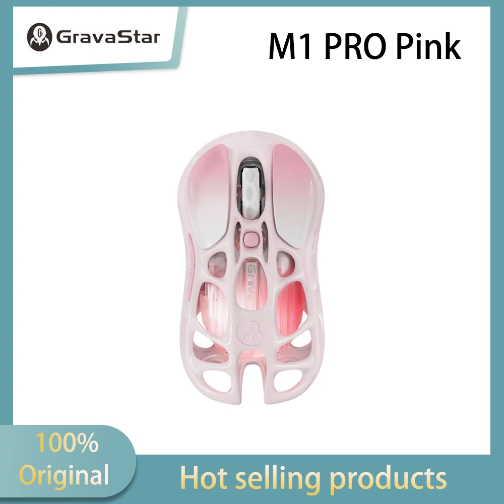 GravaStar M1 PRO Mouse Wireless/Wired Bluetooth Gaming Home Gaming Pink Mouse Omron Blue Dot Micro Motion 26000DPI RGB Light Eff
