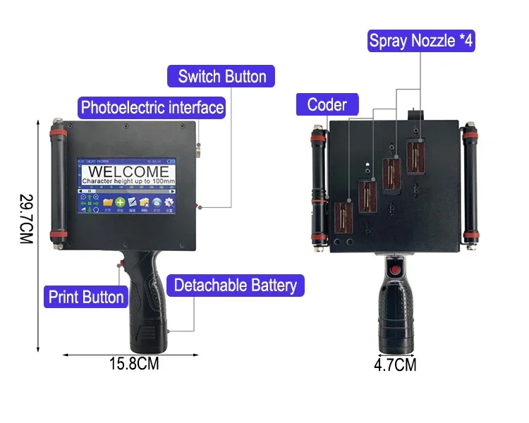 Golden Sources 100MM Big character Useful handheld TIJ Inkjet printer for cost-saving direct label marking