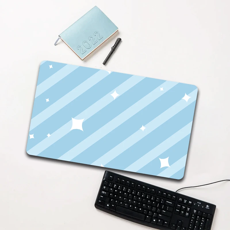 

Light Blue White Stripe Star Mouse Pad Large Non-slip Waterproof Desk Mat for Laptop Office
