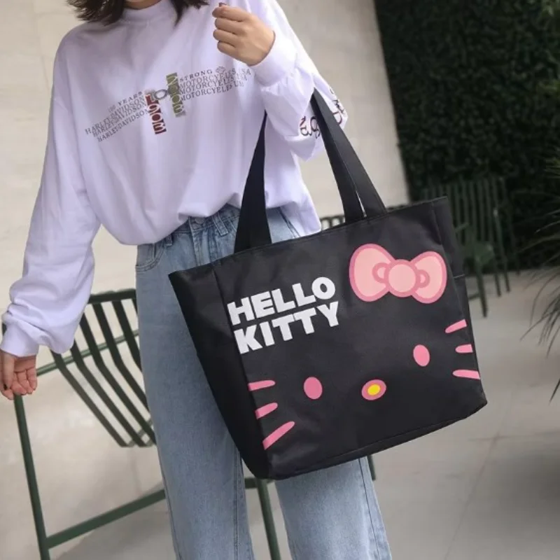 Sanrio Hello Kitty Fashion Canvas Portable Waterproof Travel Bag Large Capacity Folding Shopping Bag One Shoulder Mommy Bag