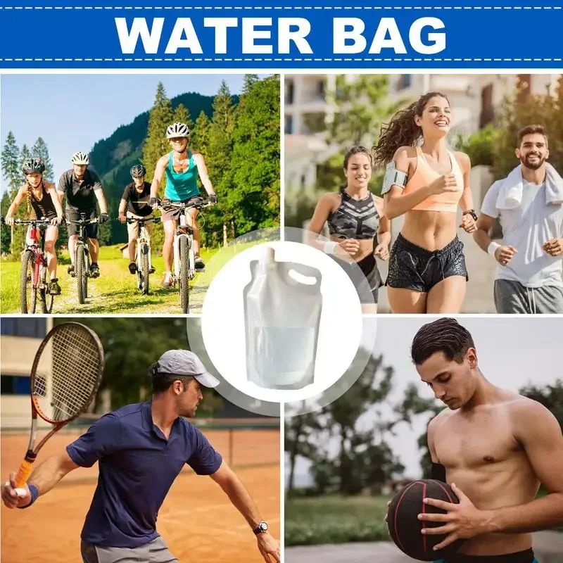 

2L Portable Foldable Drinking Water Bag Small Mouth Handle Sealed No Leakage Water Container Pouch for Camping Hiking Supplies