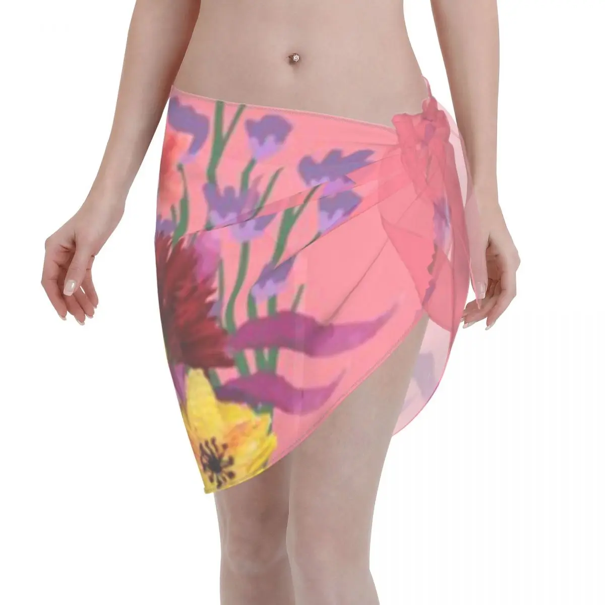 Promotion Pink Dream Mixed Cut Flowers Women's Beach Wrap SkirtLagoon Swimming Wrap Beach Bathing Wrap