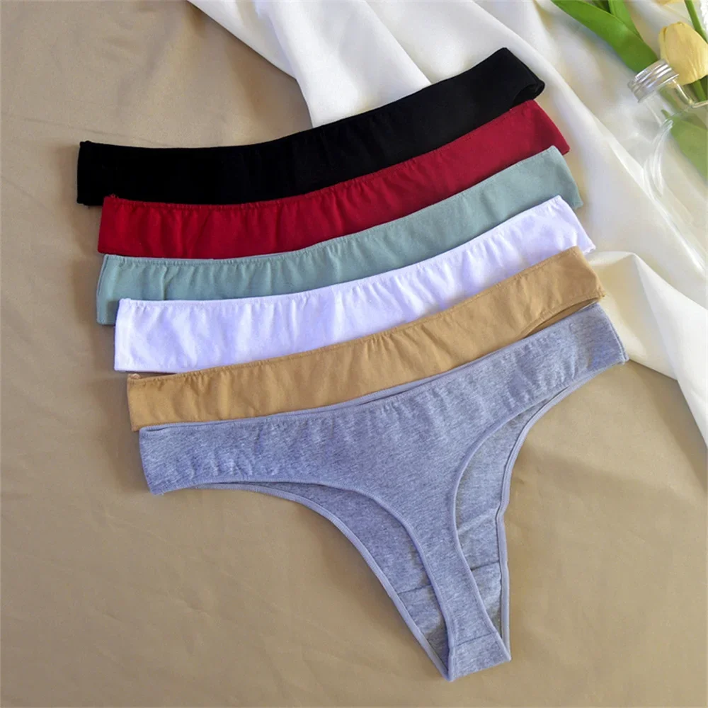 

6PCS Women's Panties Cotton Solid Color Briefs Underwear Sexy Sports Thongs Intimate Lingerie Soft Comfortable G-Strings Thongs