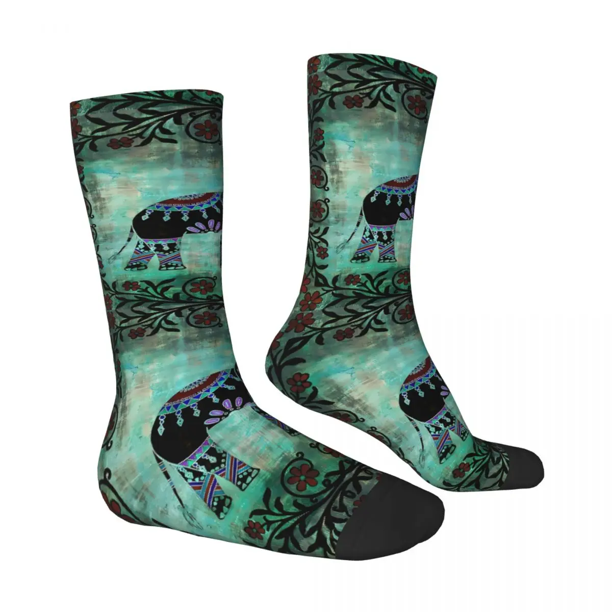 Indian Elephant Decorative Floral Art Sock Printed Man Polyester