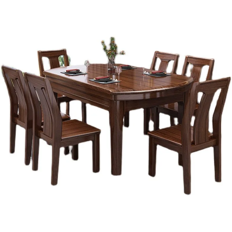 

New Chinese style, purple gold sandalwood, all solid wood, dining table and chairs, simple combination, modern
