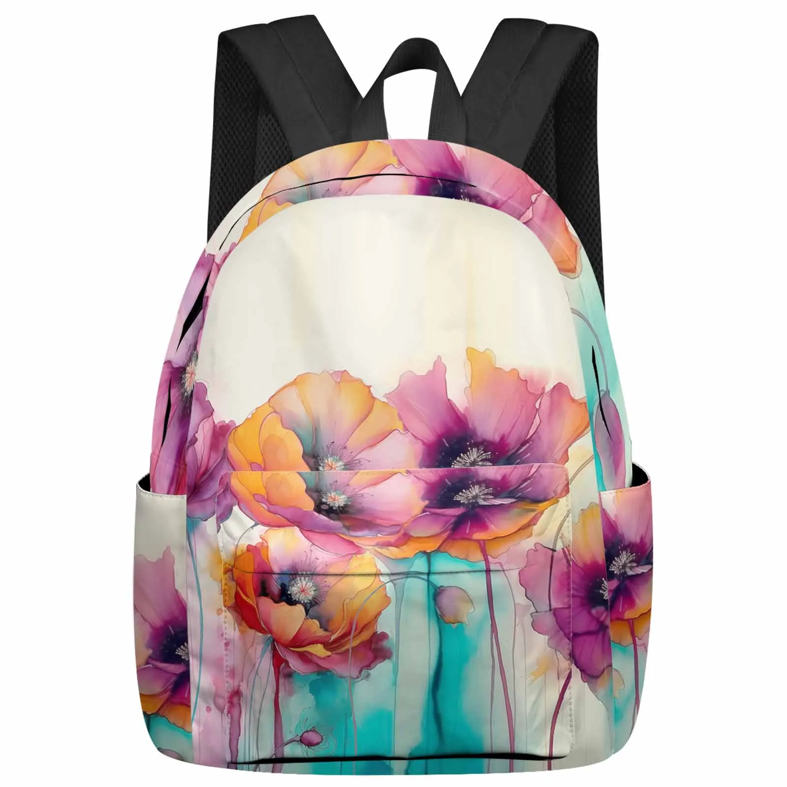 Spring Watercolor Poppy Flower Plant Backpack School Bags for Teenagers Students Laptop Bag Women's Casual Travel Backpack