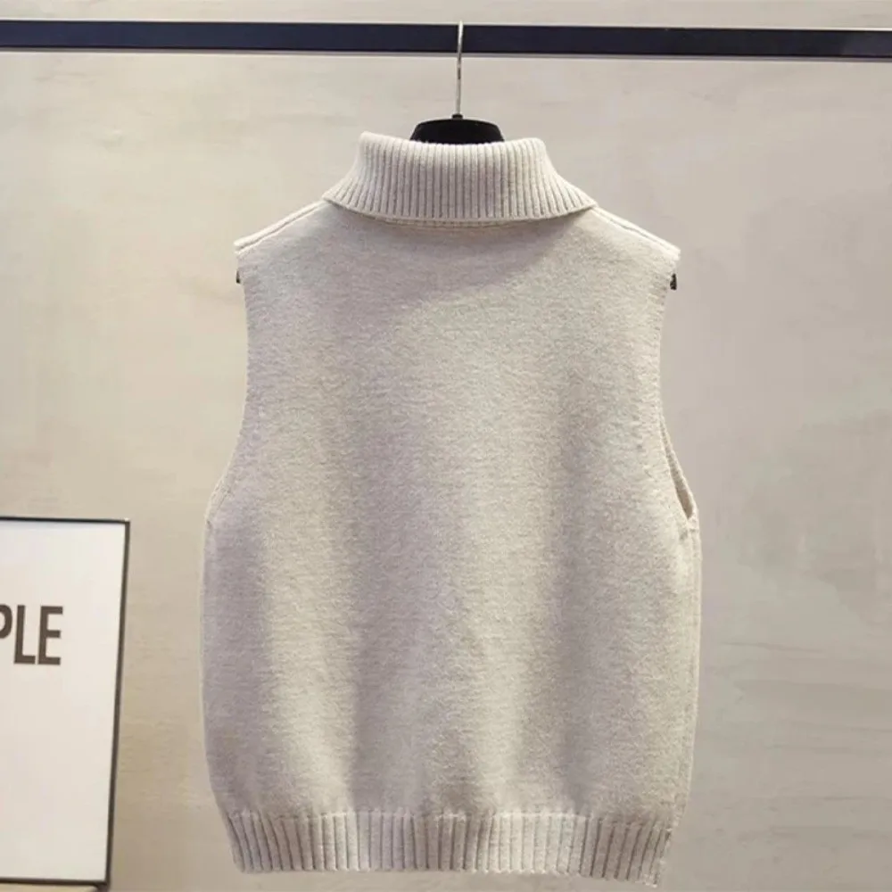 Elegant Autumn Winter Knitted Vest Casual Versatile Sleeveless Jacket French Solid Color Pullover for Women