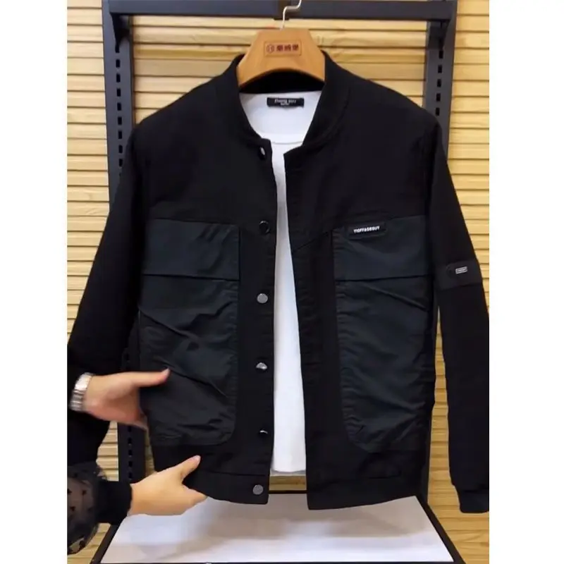 Spring Autumn Men Clothing Bomber Jacket Military Motorcycle Jackets Patchwork Coats Long Sleeve Zipper Slim Stand Collar New - Image 2