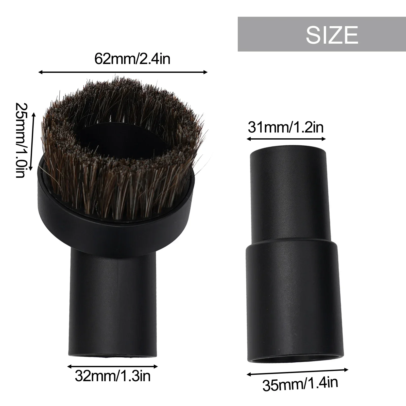 Horse Hair Brush Horse Hair Round Brush with 32mm to 35mm Converting Adapter Reach Every Nook and Cranny with Ease