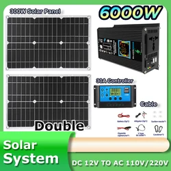 Home 2*300W Solar Kit Complete Panel 6000w Inverter Portable Outdoor Power Solar System Kit Solar30A Controller Car Camping RV