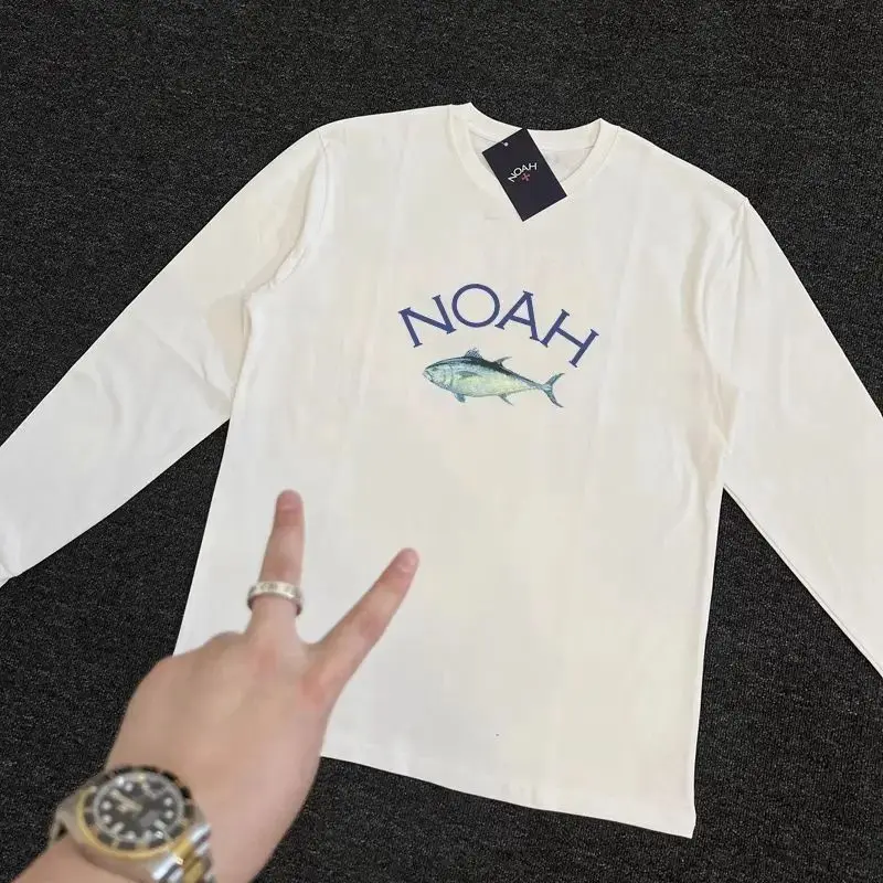 NOAH Tuna Spring and Autumn T-shirt Fashion Couple Long Sleeve T-shirt Pure Cotton Niche Fashion Brand Print American Loose Man