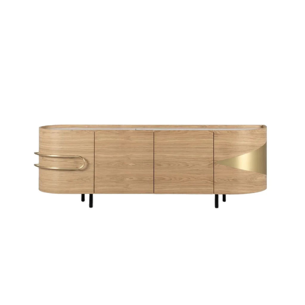 #Large 89in White American Oak Veneer Nordic Buffet Sideboard Marble Top Home Kitchen Wood Cabinets Sideboards for Dining Room