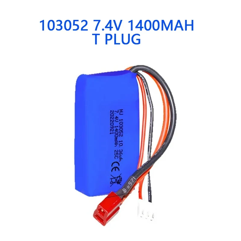 

7.4V 1400mAh 2S Lipo Battery 25c 103052 Battery for Wltoys A959-B A969-B A979-B K929-B RC Car Truck Spare Parts T Plug