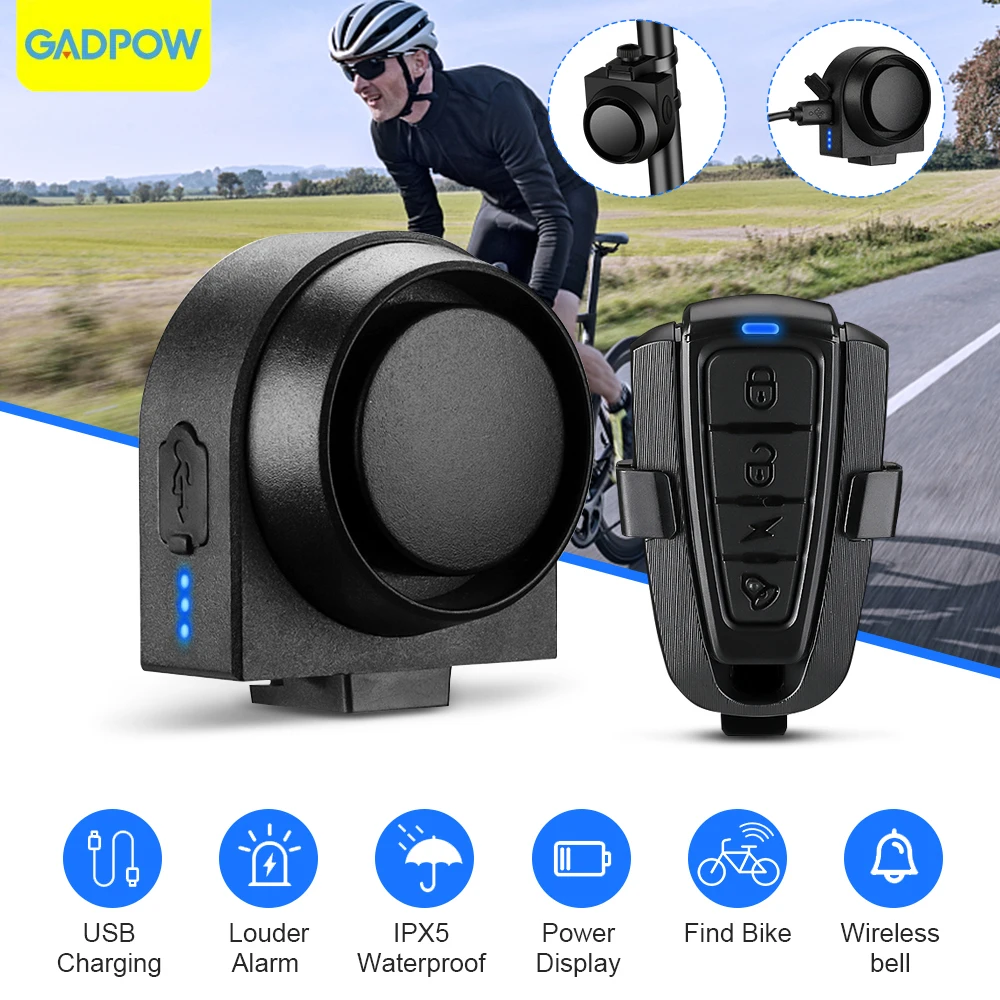 

Gadpow Wireless Bicycle Vibration Alarm USB Charging Motorcycle Bike Alarm Remote Control Anti-theft Bike Detector Alarm System