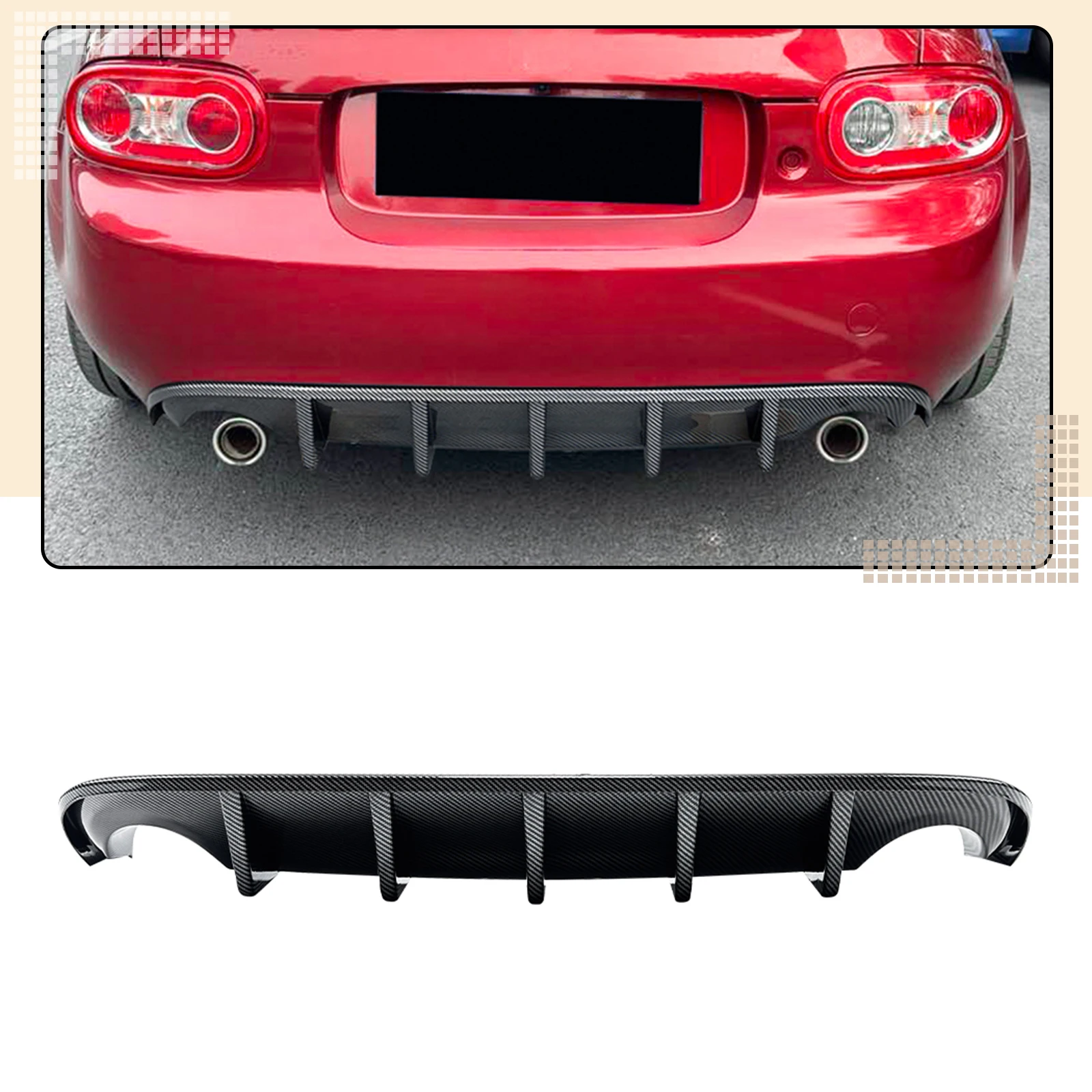 Rear Bumper Diffuser Lip Carbon Fiber Look/Gloss Black Tail Boot Spoiler Protector Splitter For Mazda MX-5 MX5 Miata NC 2006-15