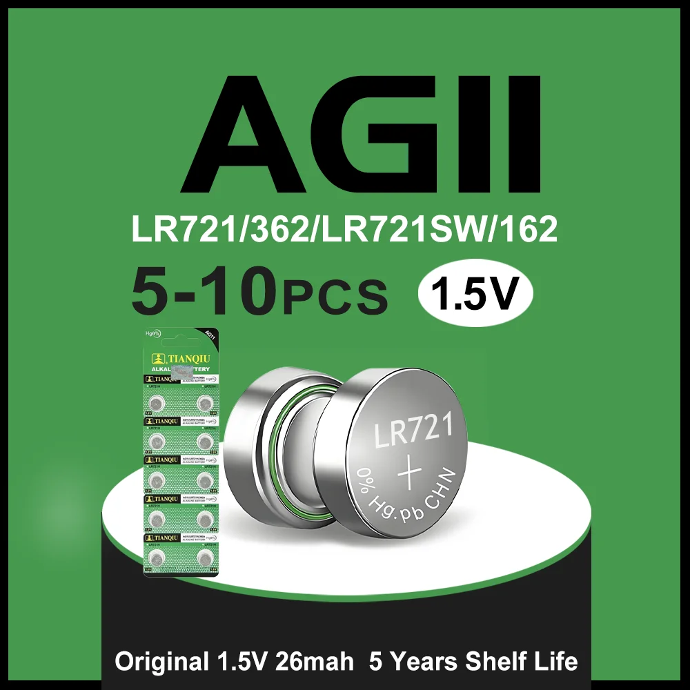New 5PCS AG11 1.5V alkaline silver oxide battery, leak proof mercury free toy watches, calculators, electronic devices