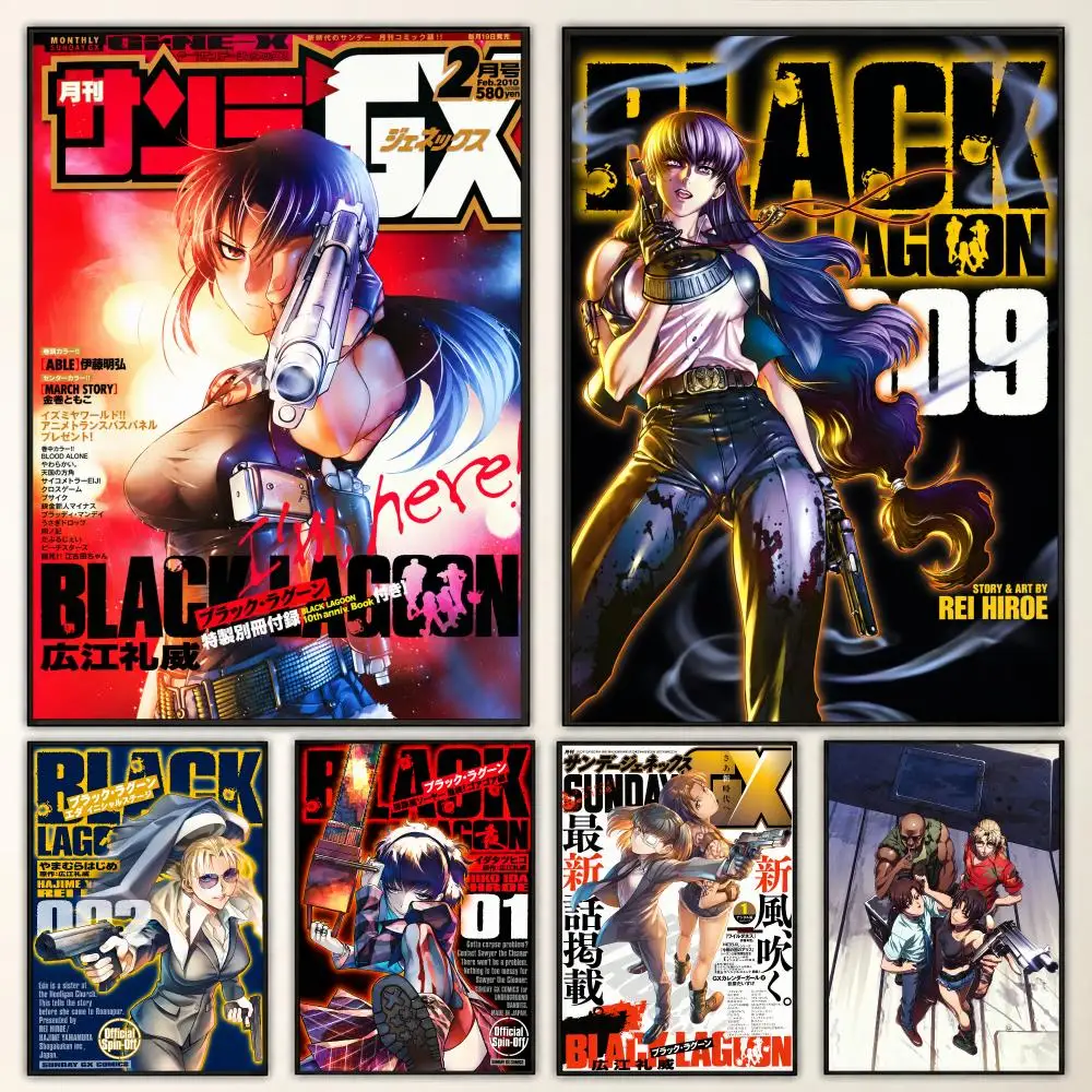 Black Lagoon Anime Action Series Mercenary Adventure Poster Aesthetic Art Print for Bedroom & Living Room Decor, Unframed