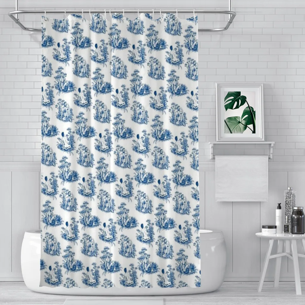 

Blue men toile Unique decor Modern Fabric Bathroom Shower Curtains art design Print Curtain