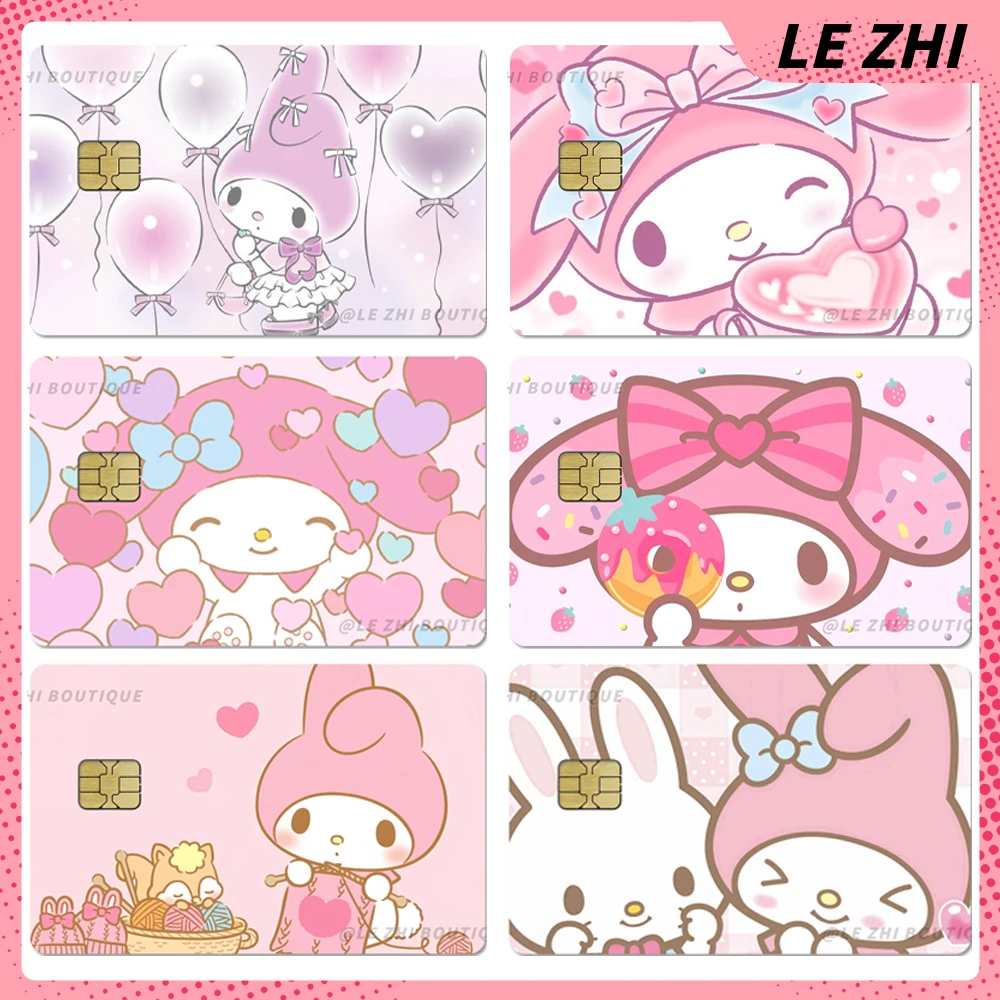 

Pink Kawaii Sanrio My Melody Bank Bus Metro Access Card Protective Film Sticker Cartoon Anime Shining Rainbow Stars Sticker Gift