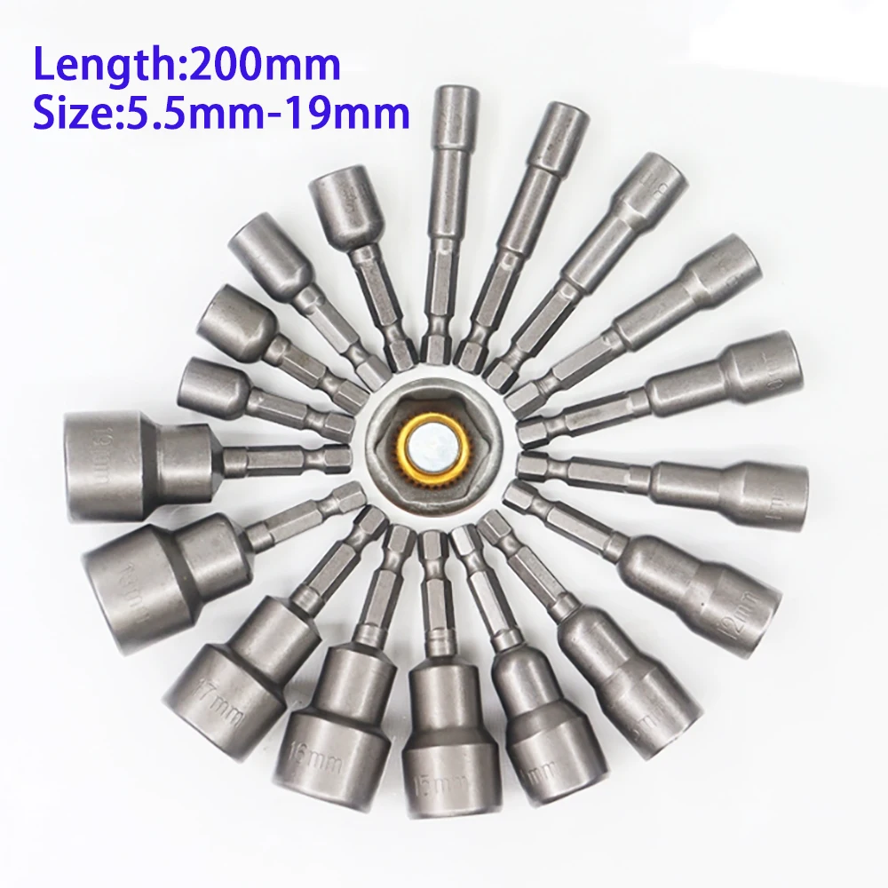 

1 шт., длинная 200 мм, хром-ванадиевая сталь, рукав ветряной турбины, размер 5,5-19 мм, сильная магнитная пневматическая шестиугольная ручка, головка рукава