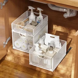 Kitchen Storage Drawer Cabinet Under Sink Pull Out Basket with Rail Space-saving Bottle Can Jar Organizer Household Supplies