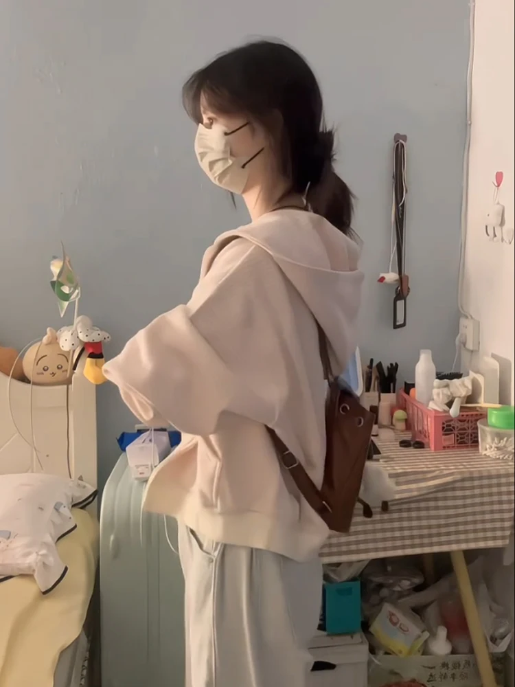 Koreański kardigan w paski z kapturem, rozpinany, damski, długi sweter, casualowy, w stylu lazy, zapinany na zamek, kurtka, nowość na jesień.