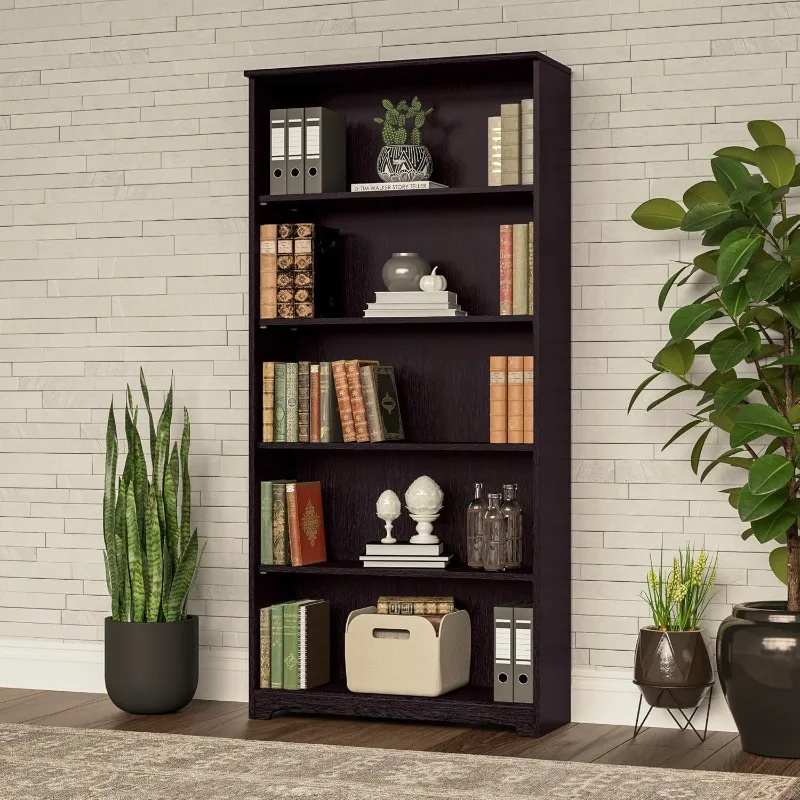 Tall 5 Shelf Bookcase Large Open Bookshelf Sturdy Display Cabinet for Living Room or Home Office Cabot Collection Espresso Oak