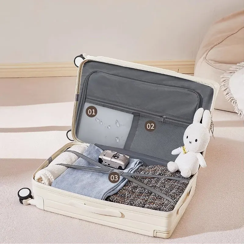 Wide Trolley Front Opening  Suitcase 2024 Female Suitcases Small Lightweight Boarding 26 Inch Password Suitcase Boys