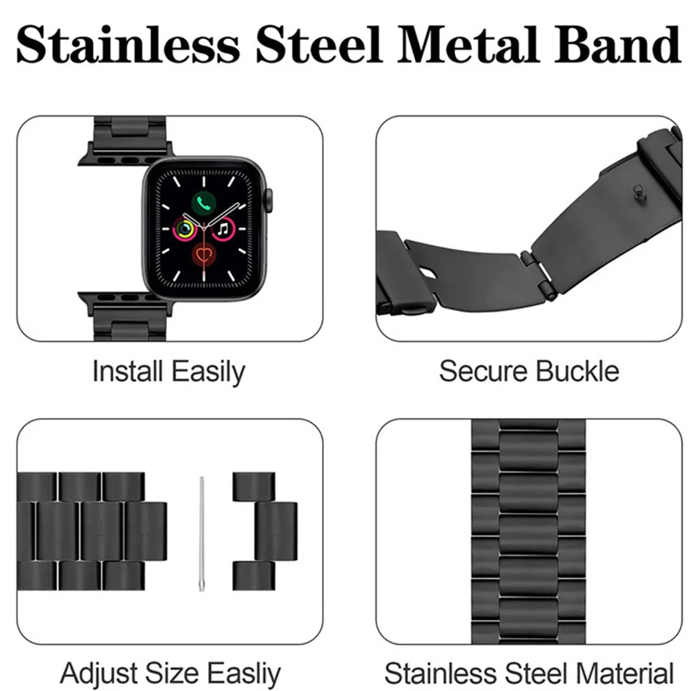 Strap+Case For Apple Watch 45mm 41mm 44mm 40mm 42mm 38mm Stainless Steel Wristband TPU Protective Case for iWatch 8 7 6 5 4 3 SE