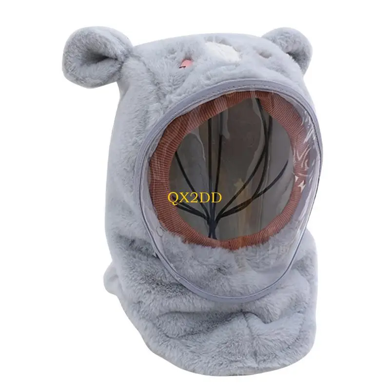 QX2D Winter Warm Bear Hats Thick Bear Winter Caps Windproof Hats Neck Scarf Anti-droplet Face Shield Hat