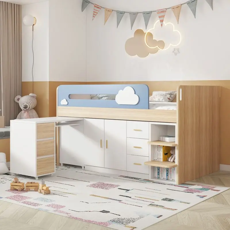 

Children's half-height bed, desk wardrobe integrated bed, small apartment boy girl princess bed