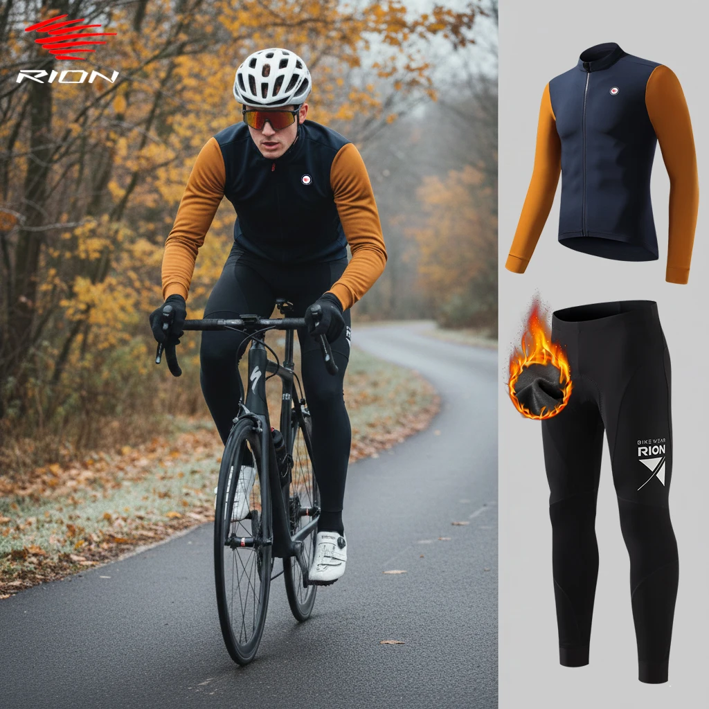 

RION Men's Cycling Jersey Set Bicycle Clothing Road Bike Pants MTB Shirts Thermal Fleece Dolomiti 8H Bike Uniform Autumn Winter