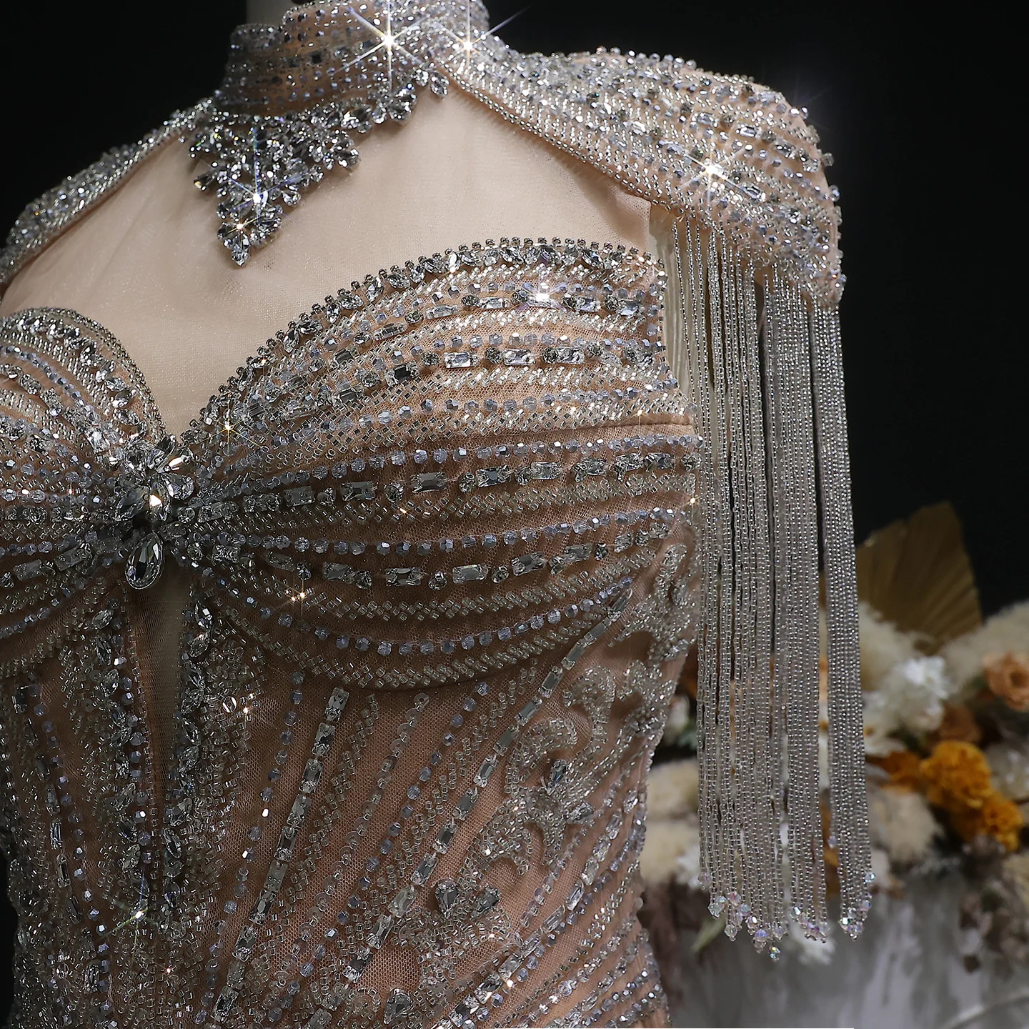 Sharon Said Arabisches Rosa Sweetheart Langes Meerjungfrauen-Abendkleid mit Cape-Quaste für Damen Hochzeitsfeier-Kleider SS190 Maßanfertigung – Detail 26