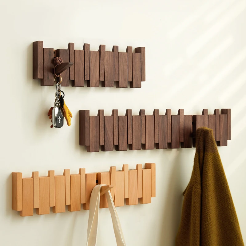

Creative Piano Keys Solid Wood Coat Racks Wall Mounted Clothes Storage Hangers Entrance Hall Clothing Organizer Hanging Hooks