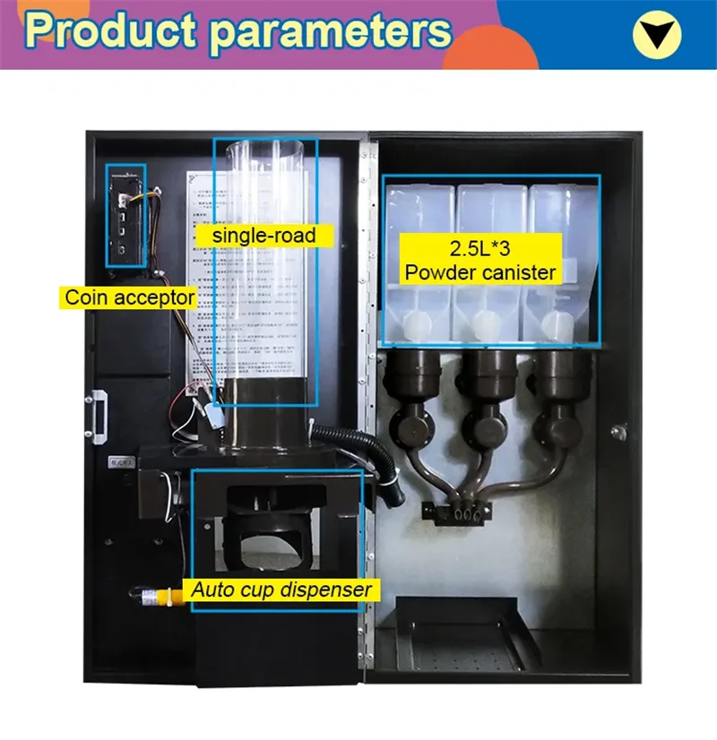 Coin Operate Three Flavors Drink Dispenser Machine Chocolate Milk Powder Tea Coffee Maker Hot Beverage Vending Machine