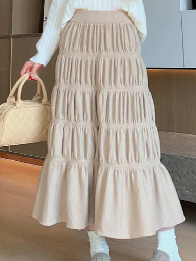 

SMTHMA новая осенняя утягивающая юбка-миди трапециевидной формы с высокой талией для женщин, кружевная полая белая длинная юбка с французской вышивкой