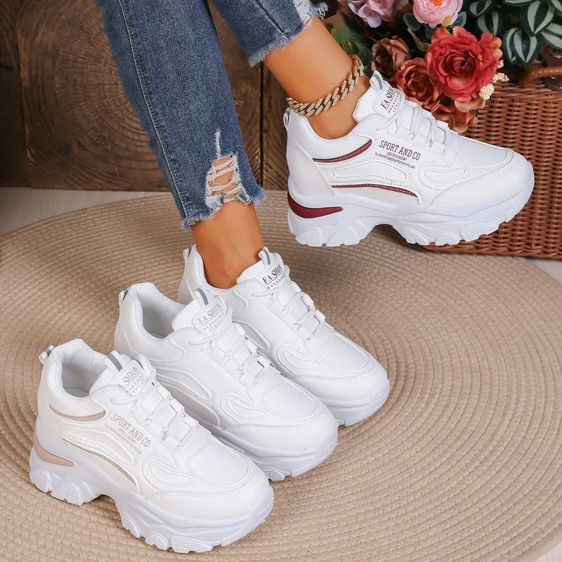 Women's Comfortable Color Blocking Wedge Mid Heel Sneakers Women Anti Slip Shallow Mouth Vulcanized Shoes Spring and Autumn