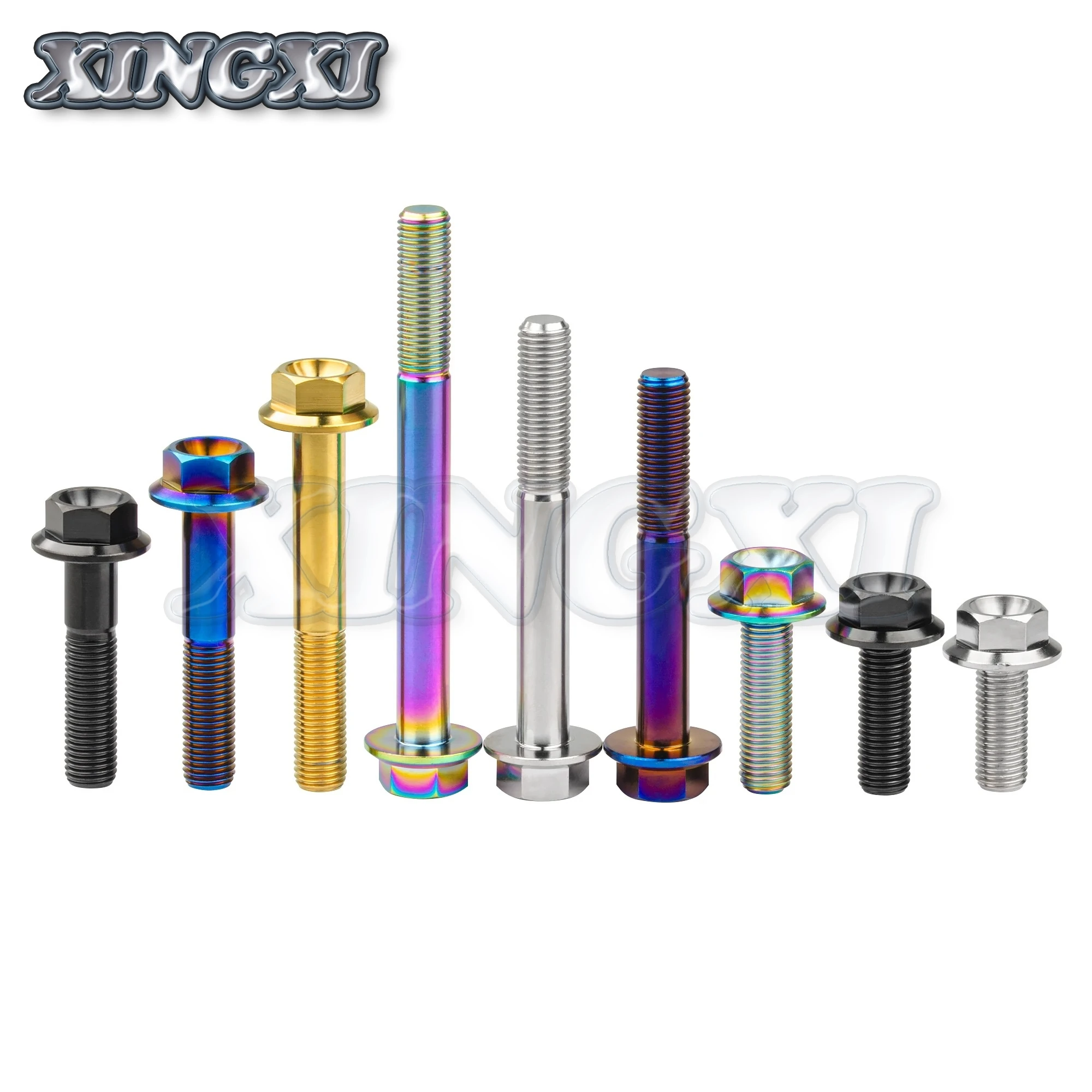 Xingxi M8/M10X15 ~ 100mm Titanium Bolt DIN6921 Hexagon Flange Head Screw for Motorcycle Modification Disc Brake Bolt
