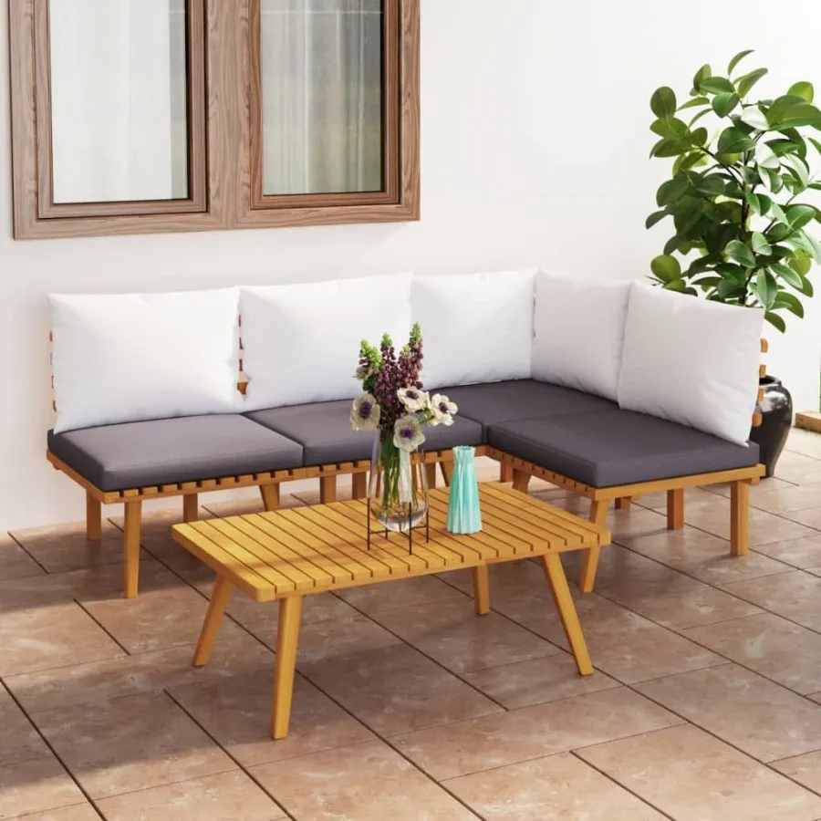 

5 Piece Patio Lounge Set with Cushions Solid Acacia Wood