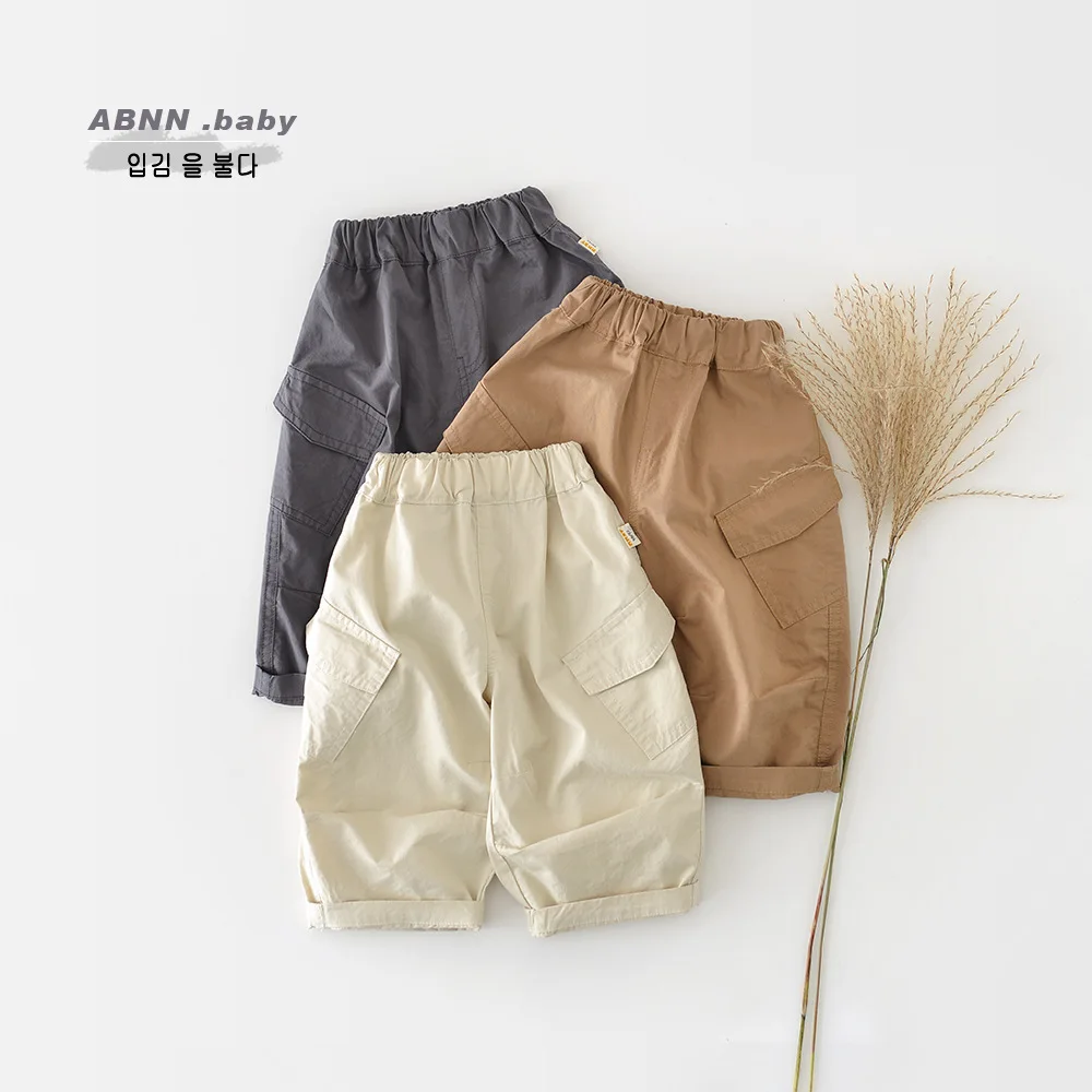 2026 Spring New Baby Casual Pants Solid Girls Loose Harem Pants Toddler Boys Pocket Cargo Pants Infant Trousers Children Clothes