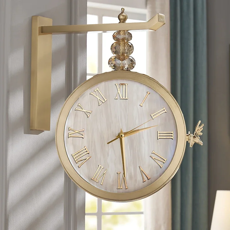 Morden Wall Clocks Silent Round Clocks Alloy Double-sided Elegant Home Ornaments Decoration for Living Room Luxurious Objects