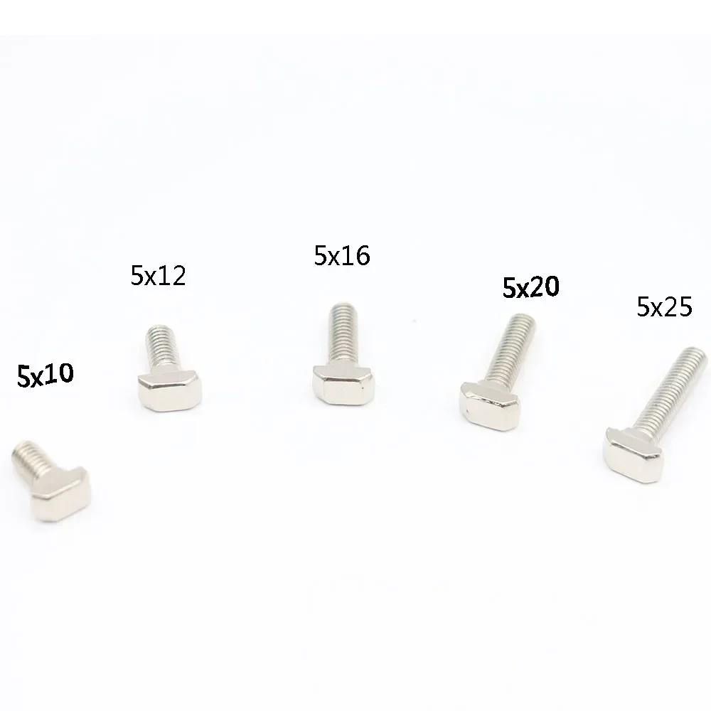 50 szt. nakrętek T M5 niklowanych z łbem młotowym do profili aluminiowych serii 2020
