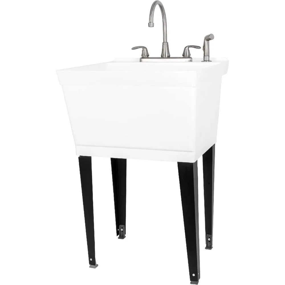 

Utility Sink Laundry Tub with Gooseneck Faucet by , Heavy Duty Sinks for Basement, Laundry Room, Garage or Shop, Large Standing