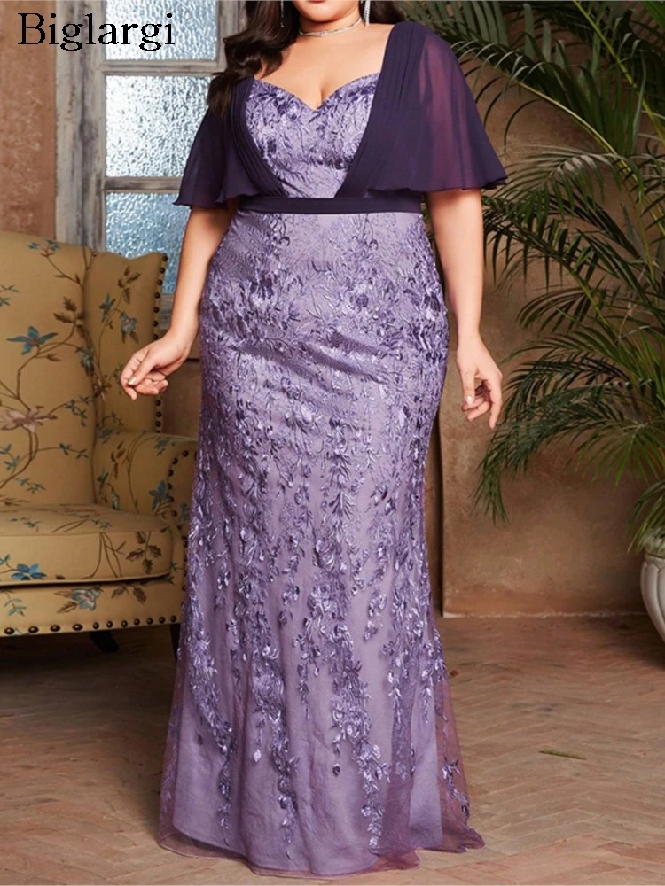 

Plus Size Summer Fishtail Dress Women Flower Floral Embroidered Bling Modis Bodycon Sexy Ladies Long Dresses Elegant Woman Dress