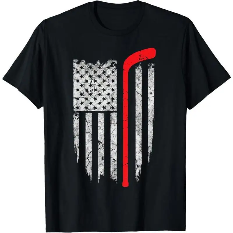 

American Flag Hockey T-shirt Men Women USA Ice Hockey Player Graphic Tee Patriotic Hockey Fan Gift