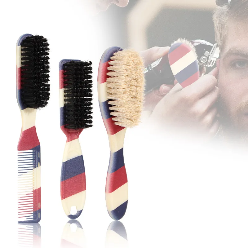 Men's Beard Brush Boar Bristle Barber Hair Brush Vintage Striped Pompadour Mustache Brush Haircut Cleaning Brush Beard Shaping