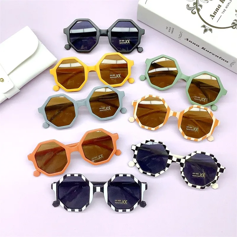 2023 Children Cute Striped Polygon UV400 Sunglasses Baby Girls Outdoor Sun Protection Sunglasses Kids Eye Protection Glasses